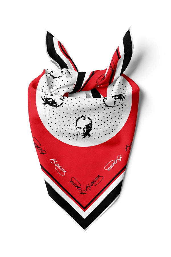 Atatürk Desenli Çok Amaçlı Pamuk Fular Bandana - Pamuklu Bandana Fular Günlük Kullanım Için