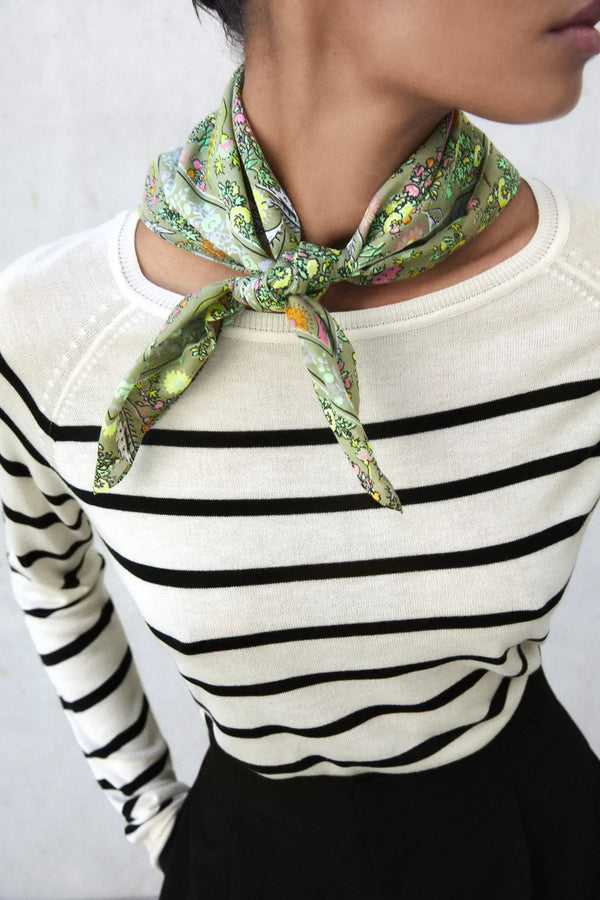 Yeşil Çiçek Desenli Pamuk Bandana - Pamuklu Bandana Fular Günlük Kullanım Için