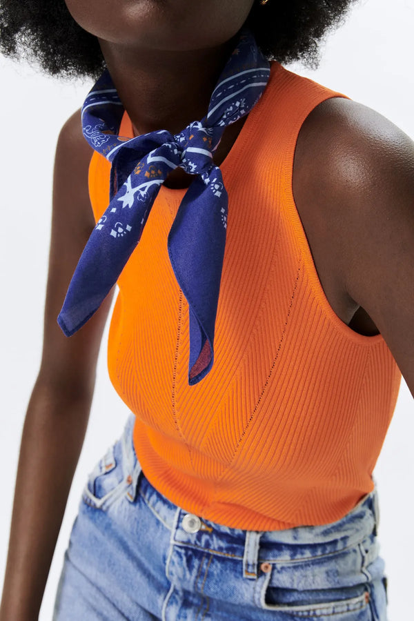 Mavi Etnik Desenli Bandana - Stil Sahibi Kadın Bandana Fular