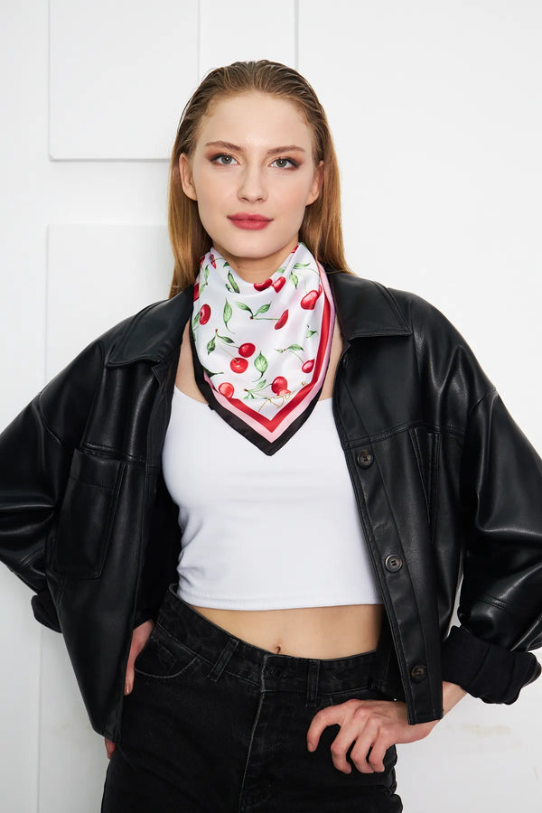 Kadın Kiraz Desenli Fular Bandana - Stil Sahibi Kadın Bandana Fular