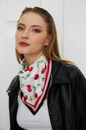 Kadın Kiraz Desenli Fular Bandana - Stil Sahibi Kadın Bandana Fular