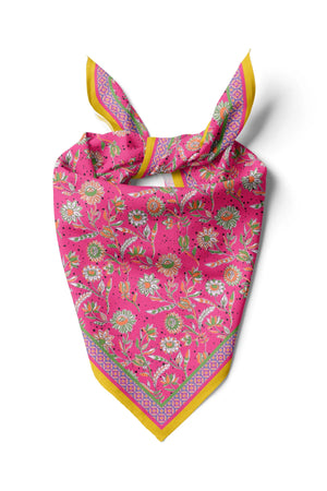 Kadın Pembe Çiçek Desenli Fular Bandana - Stil Sahibi Kadın Bandana Fular