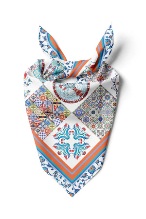 Kadın Mavi Desenli Fular Bandana - Stil Sahibi Kadın Bandana Fular