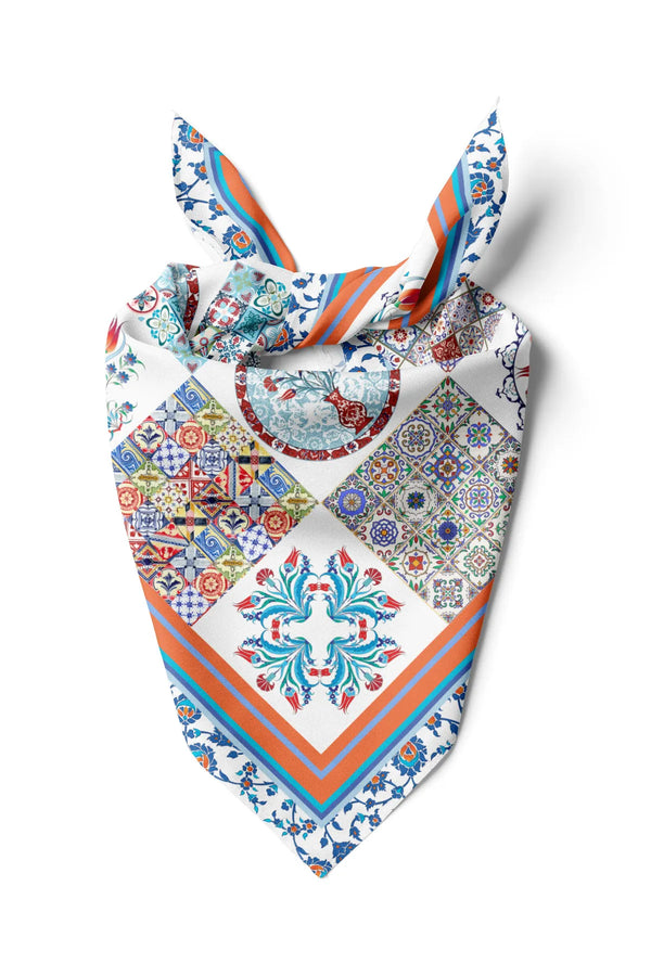 Kadın Mavi Desenli Fular Bandana - Stil Sahibi Kadın Bandana Fular