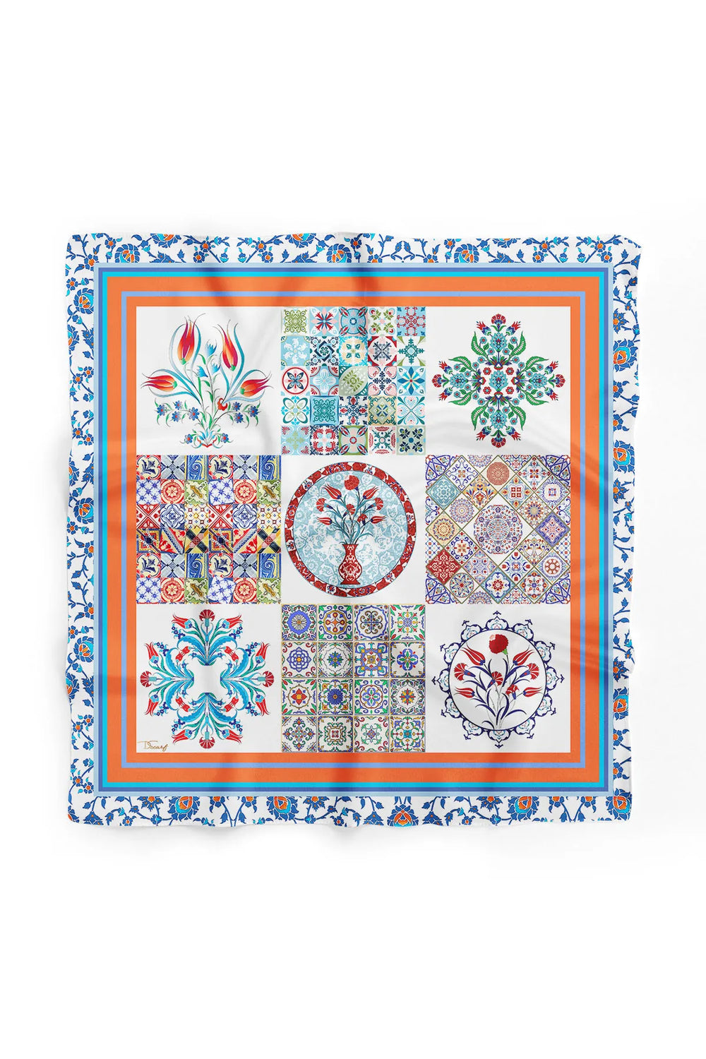 Kadın Mavi Desenli Fular Bandana - Stil Sahibi Kadın Bandana Fular