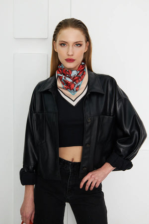 Kadın Çiçek Desenli Fular Bandana - Stil Sahibi Kadın Bandana Fular