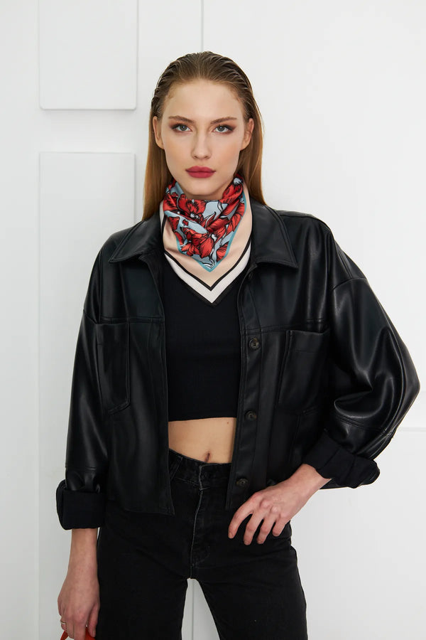 Kadın Çiçek Desenli Fular Bandana - Stil Sahibi Kadın Bandana Fular