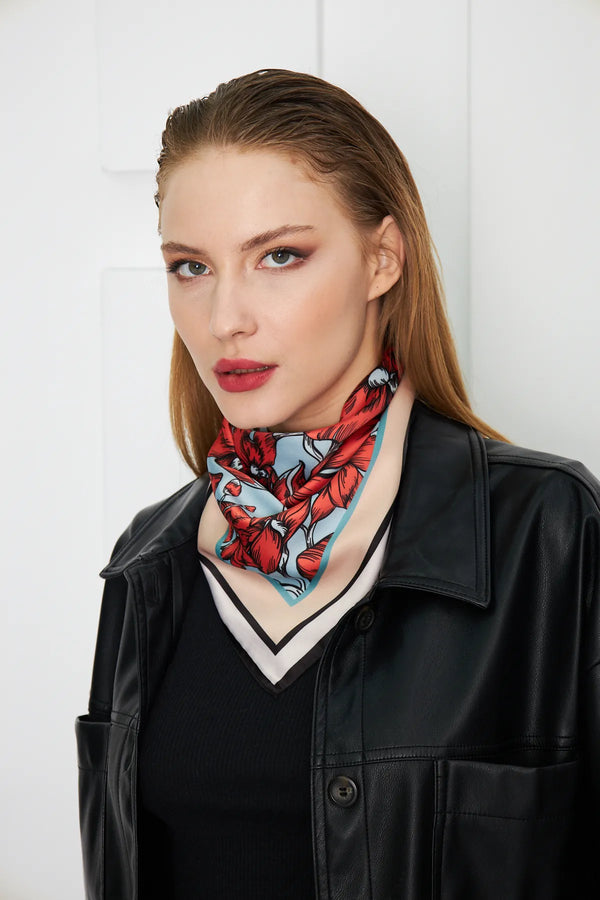Kadın Çiçek Desenli Fular Bandana - Stil Sahibi Kadın Bandana Fular