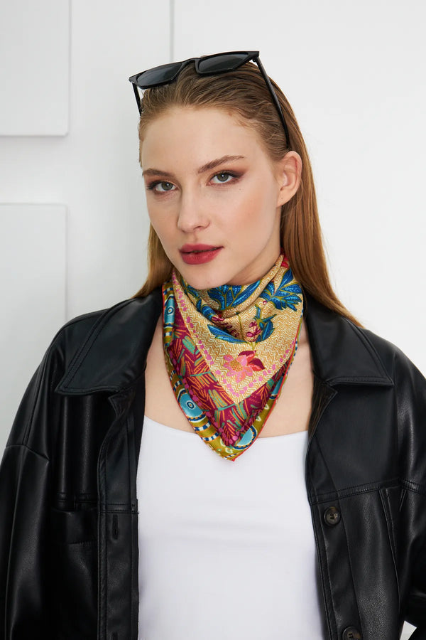 Kadın Çiçek Desenli Fular Bandana - Stil Sahibi Kadın Bandana Fular