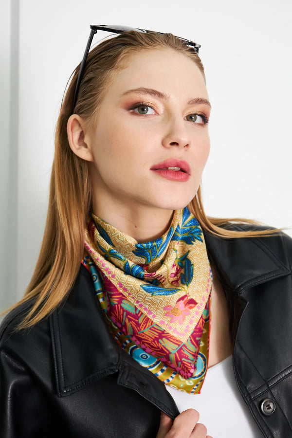 Kadın Çiçek Desenli Fular Bandana - Stil Sahibi Kadın Bandana Fular