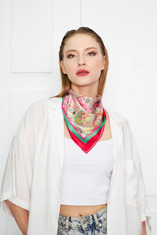 Pembe Etnik Desenli Kadın Fular - Renkli Desenli Kadın Fular