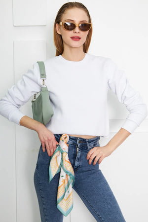 Su Yeşili Çiçek Desenli Kadin Fular - Renkli Desenli Kadın Fular