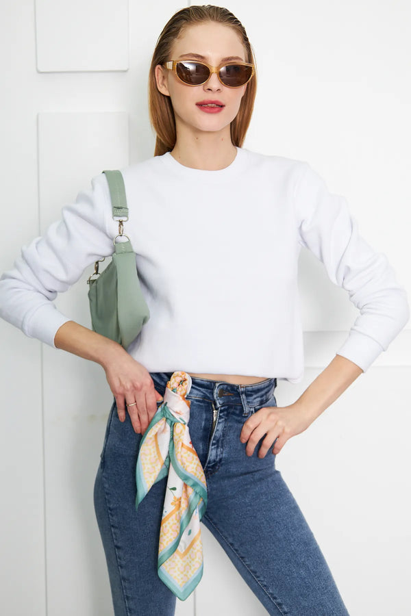 Su Yeşili Çiçek Desenli Kadin Fular - Renkli Desenli Kadın Fular