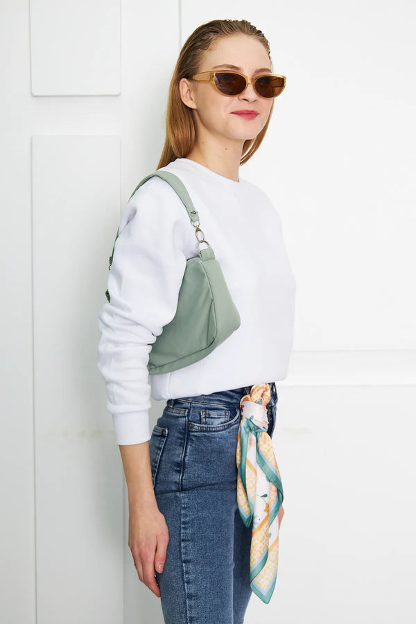 Su Yeşili Çiçek Desenli Kadin Fular - Renkli Desenli Kadın Fular