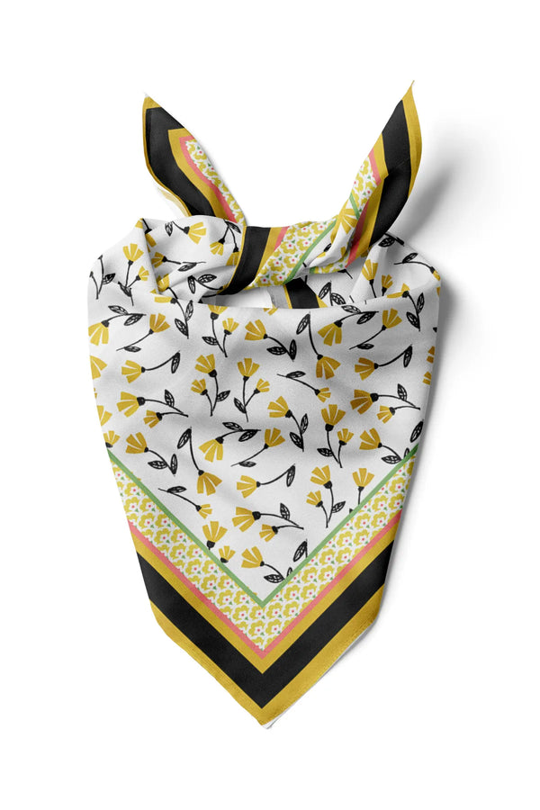 Sarı Çiçek Desenli Kadın Fular - Renkli Desenli Kadın Fular