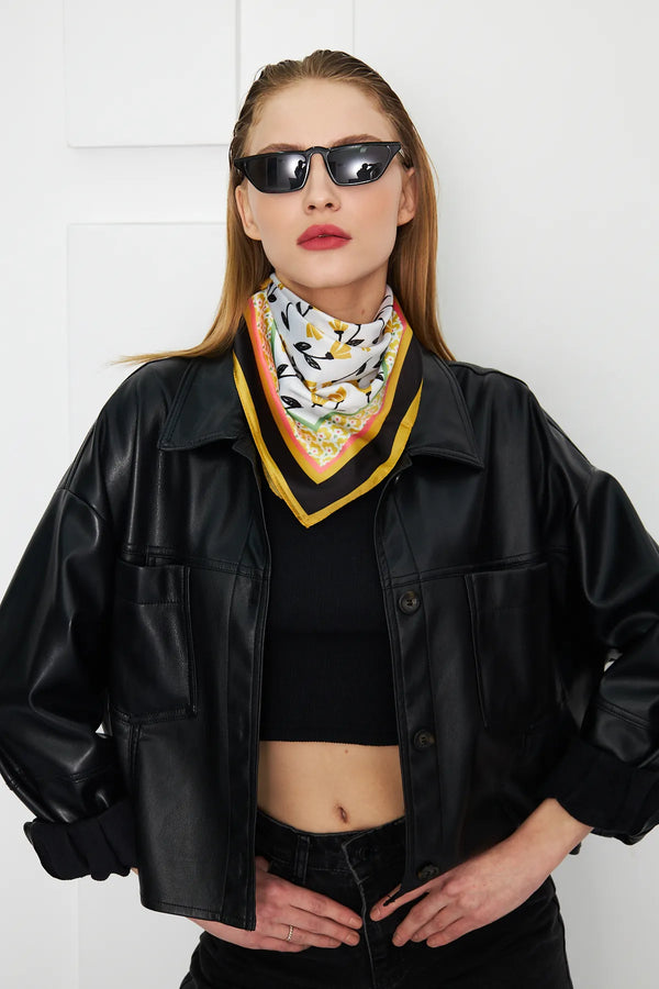 Sarı Çiçek Desenli Kadın Fular - Renkli Desenli Kadın Fular