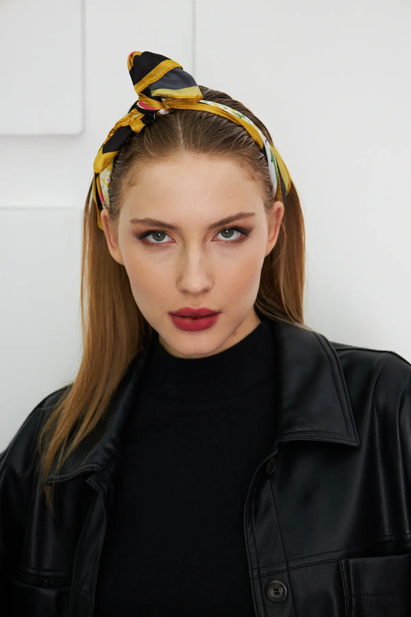 Sarı Çiçek Desenli Kadın Fular - Renkli Desenli Kadın Fular