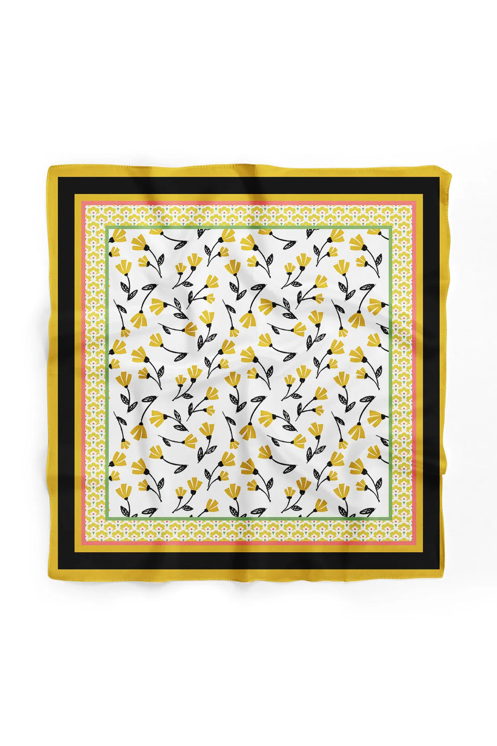 Sarı Çiçek Desenli Kadın Fular - Renkli Desenli Kadın Fular