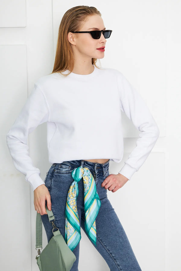 Yeşil Sarı Çiçek Desenli Kadın Fular - Renkli Desenli Kadın Fular