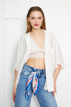 Mavi Çiçek Desenli Kadın Fular - Renkli Desenli Kadın Fular