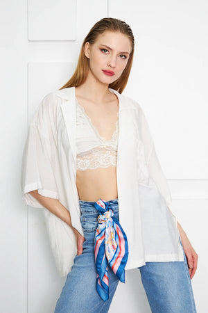 Mavi Çiçek Desenli Kadın Fular - Renkli Desenli Kadın Fular