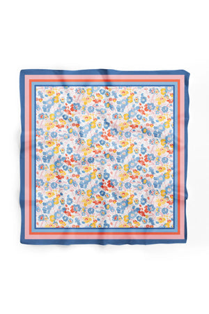 Mavi Çiçek Desenli Kadın Fular - Renkli Desenli Kadın Fular