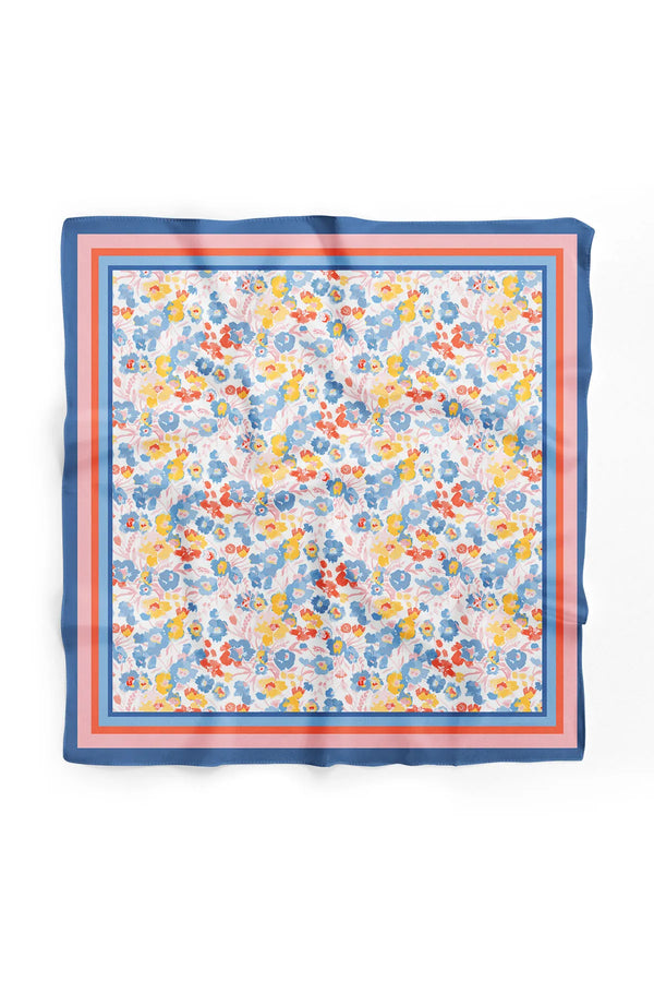 Mavi Çiçek Desenli Kadın Fular - Renkli Desenli Kadın Fular