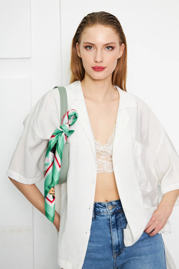 Yeşil Desenli Kadın Fular - Renkli Desenli Kadın Fular