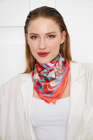 Turuncu Desenli Fular - Renkli Desenli Kadın Fular