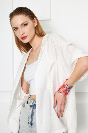 Turuncu Desenli Fular - Renkli Desenli Kadın Fular