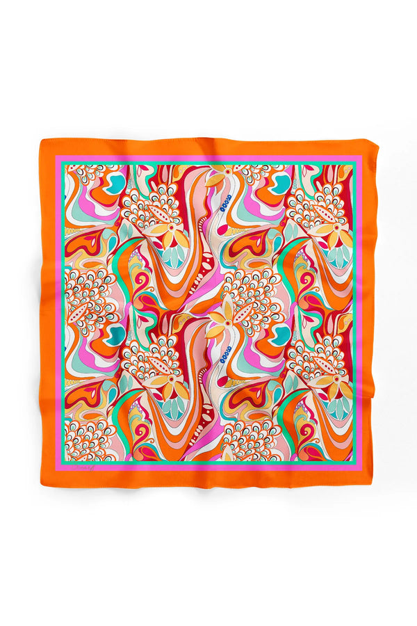 Turuncu Desenli Fular - Renkli Desenli Kadın Fular