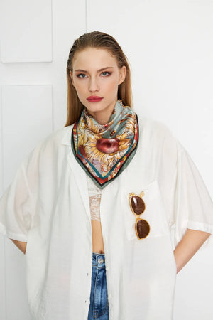 Ayçiçeği Desenli Fular - Renkli Desenli Kadın Fular