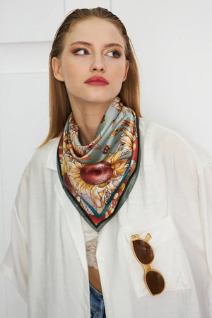 Ayçiçeği Desenli Fular - Renkli Desenli Kadın Fular