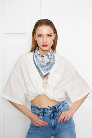 Mavi Desenli Fular - Renkli Desenli Kadın Fular