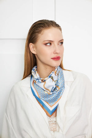 Mavi Desenli Fular - Renkli Desenli Kadın Fular