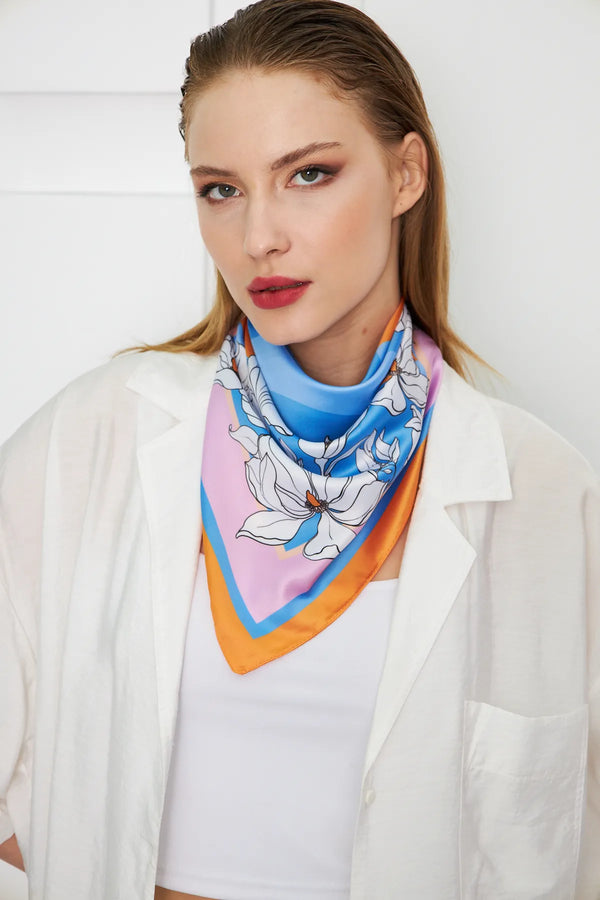 Beyaz Çiçekli Fular - Kadın Fular Şık Kombinler Için