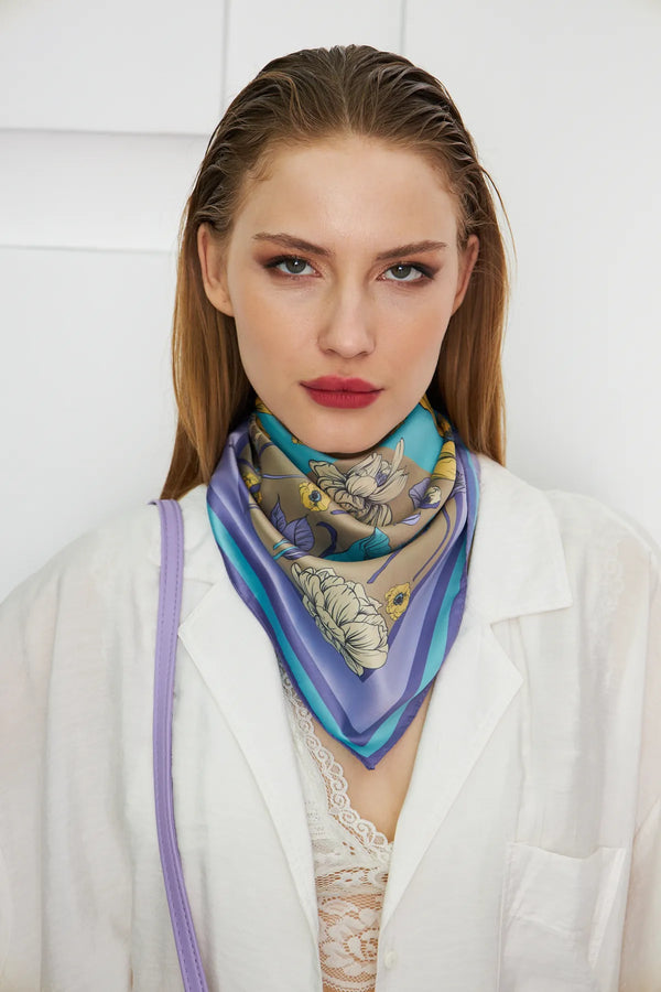 Çiçek Desenli Fular - Renkli Desenli Kadın Fular
