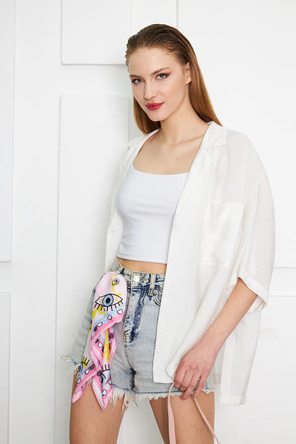 Blue Eye Desenli Fular - Renkli Desenli Kadın Fular