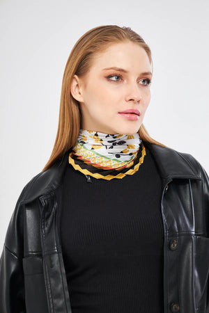 Desenli Plise Fular - Renkli Desenli Kadın Fular