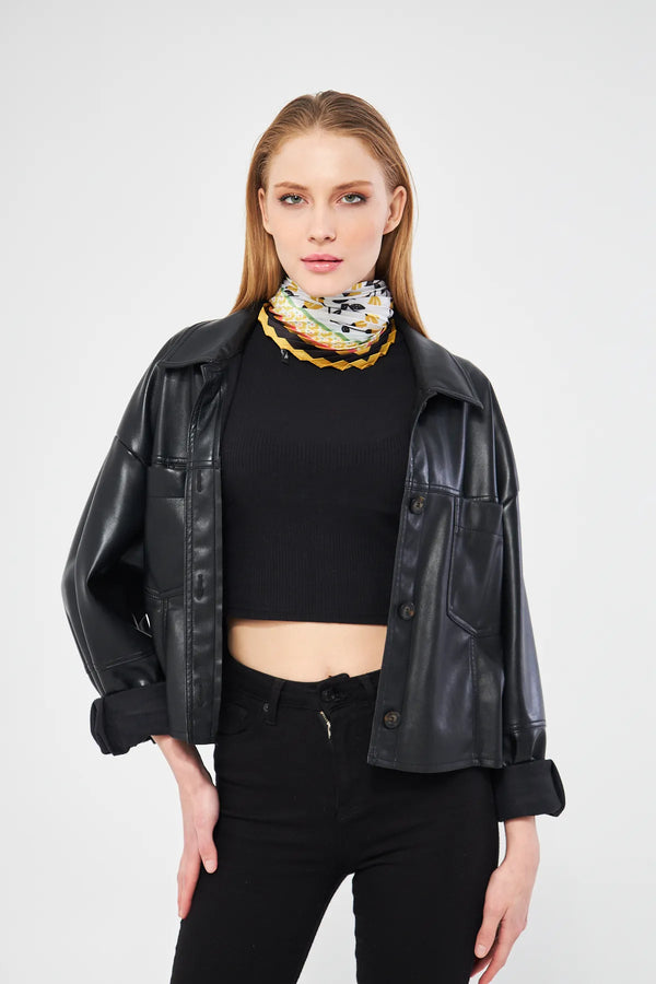 Desenli Plise Fular - Renkli Desenli Kadın Fular