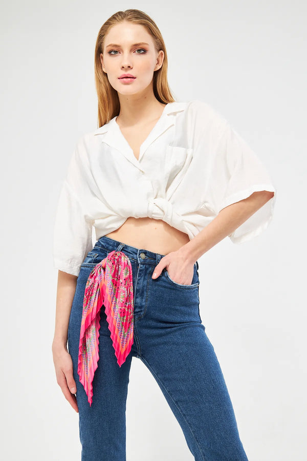 Desenli Plise Fular - Renkli Desenli Kadın Fular