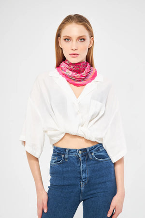 Desenli Plise Fular - Renkli Desenli Kadın Fular