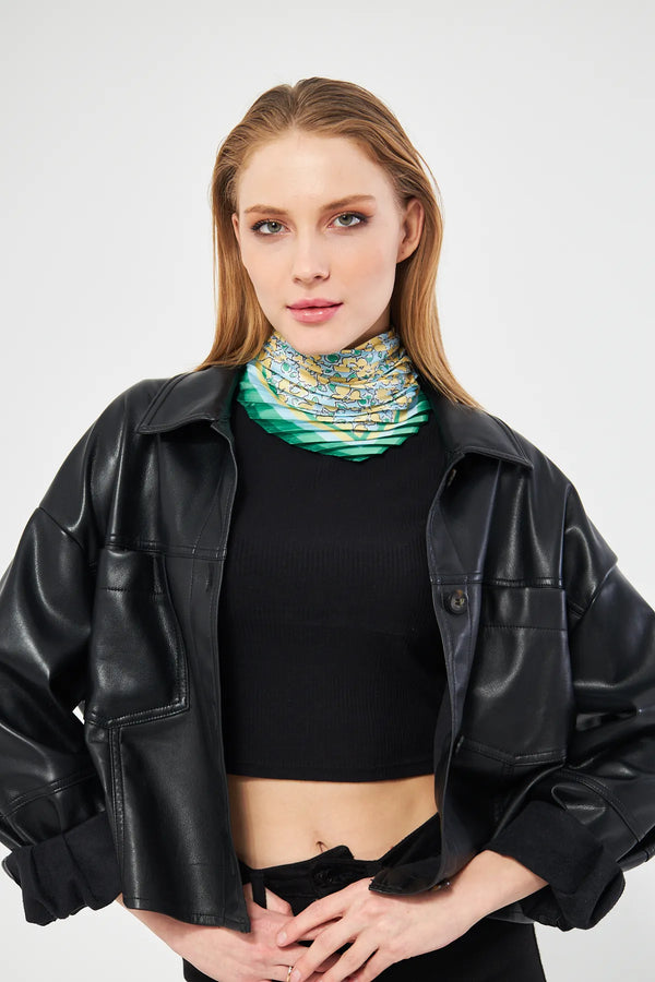 Desenli Plise Fular - Renkli Desenli Kadın Fular