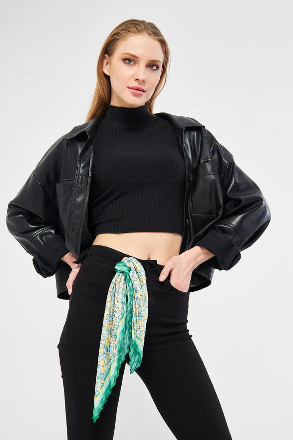 Desenli Plise Fular - Renkli Desenli Kadın Fular