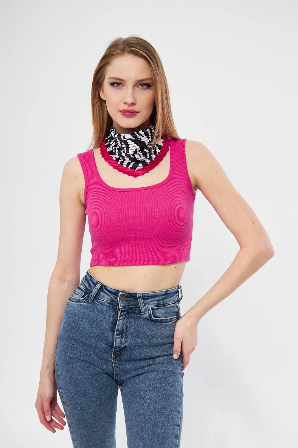 Desenli Plise Fular - Renkli Desenli Kadın Fular