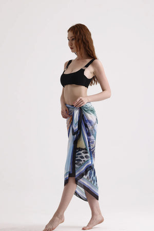 Mavi Çiçek Desenli Pareo - Plaj Için Hafif Desenli Pareo