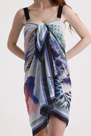 Mavi Çiçek Desenli Pareo - Plaj Için Hafif Desenli Pareo