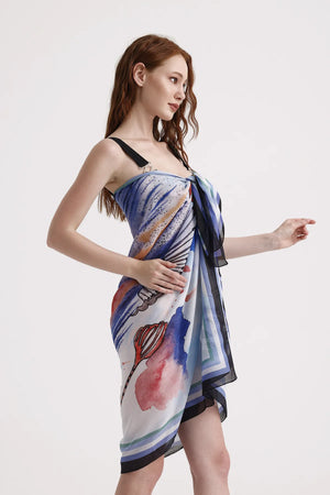 Mavi Çiçek Desenli Pareo - Plaj Için Hafif Desenli Pareo