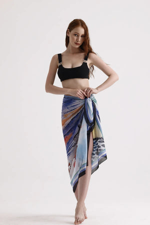 Mavi Çiçek Desenli Pareo - Plaj Için Hafif Desenli Pareo