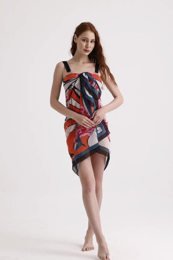 Turuncu Desenli Pareo - Plaj Için Hafif Desenli Pareo